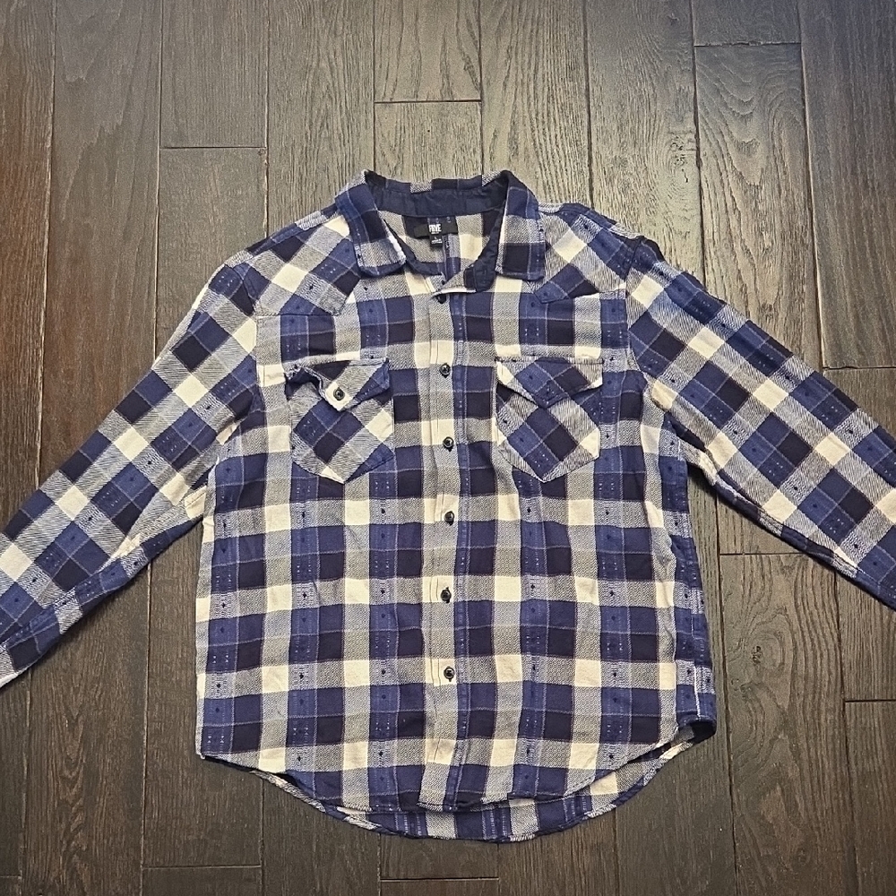 Frye Navy and Cream Checkered Button Down Shirt Size Large